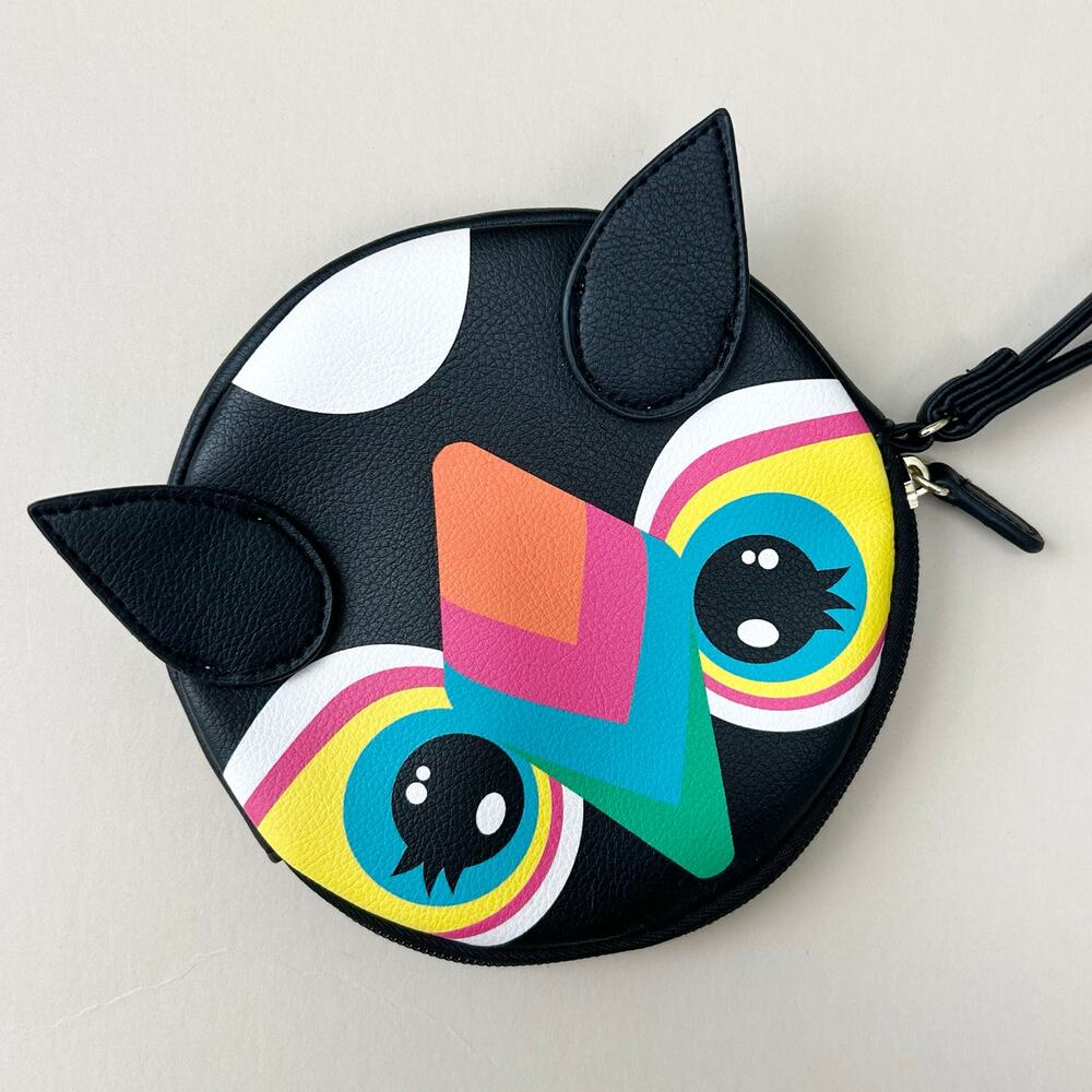 Betsey Johnson Luv Betsey Colorful Owl Penguin Black Wristlet Wallet Coin Purse